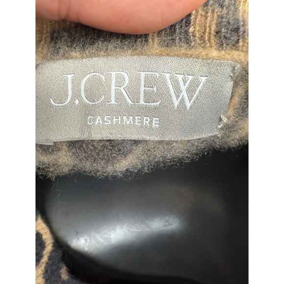 J.CREW Cashmere Crew Neck Leopard Print Tan Black Pullover Sweater Size M - Picture 5 of 8